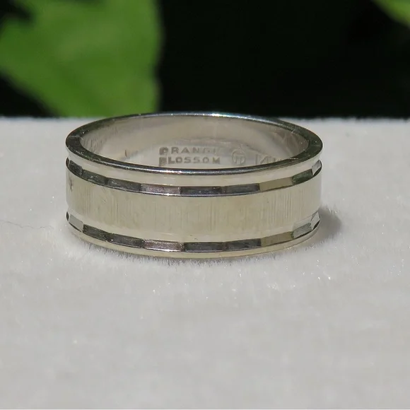 Vintage 14k White Gold Orange Blossom Ring Band 6mm Size 5 3.88g - Picture 7 of 9